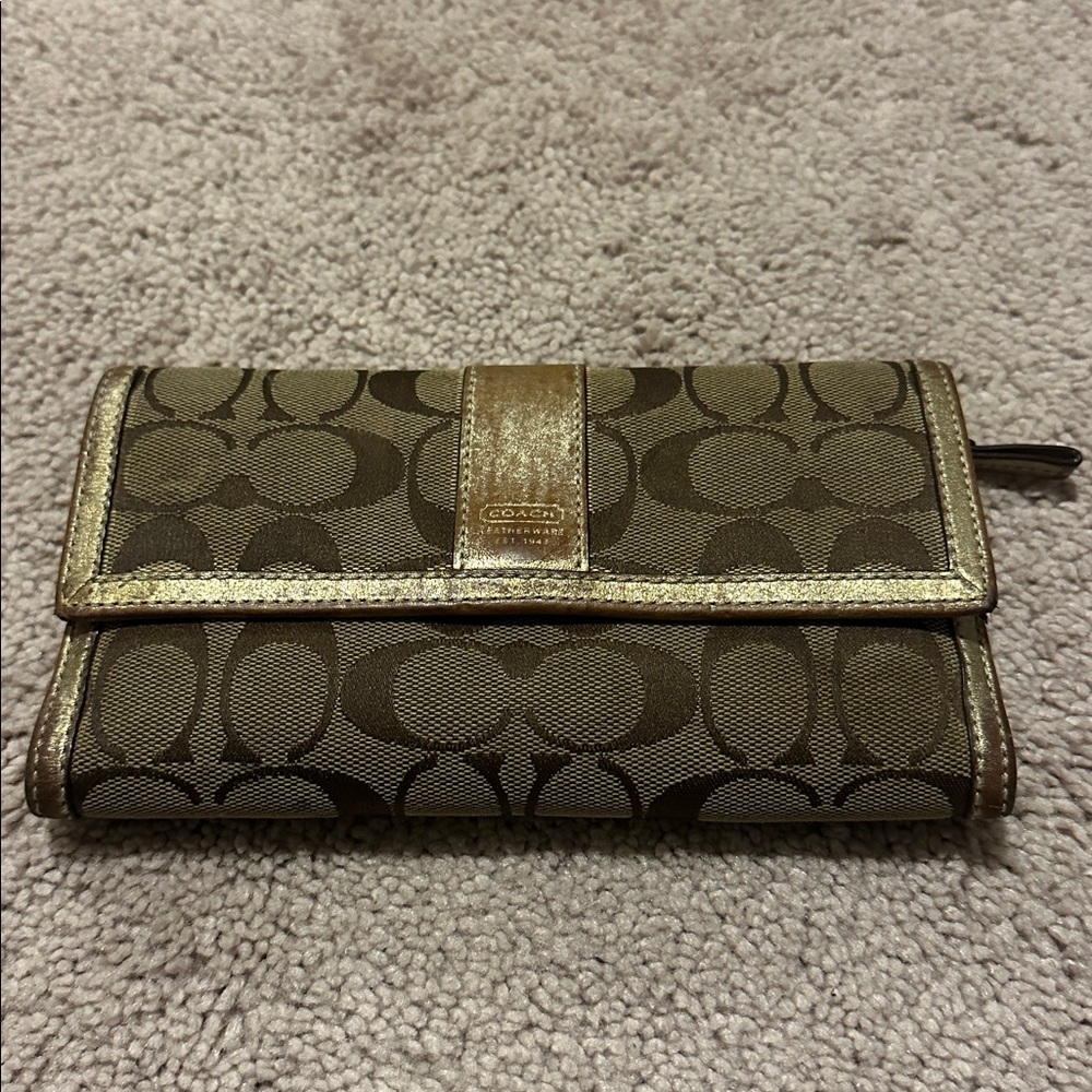 Coach Tan and Gold Signature Wallet